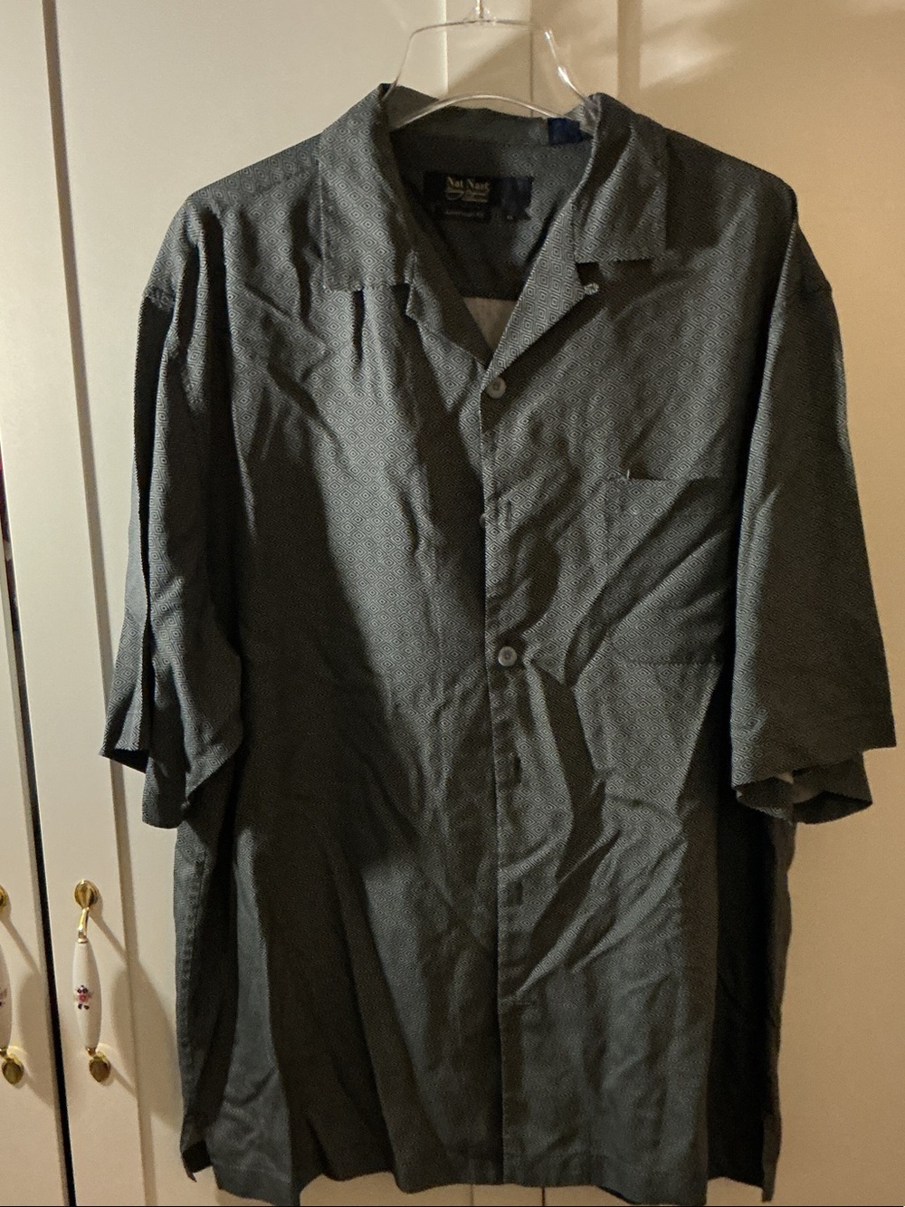 Nat Nast Short-Sleeve Button Shirt Jacket in Dark Gray